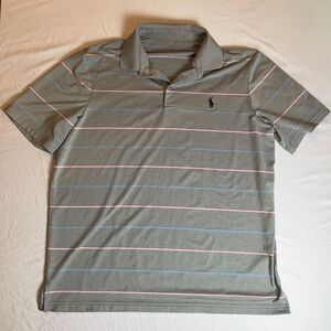 Mens Polo Ralph Lauren Performance Shirt L Classic Fit  Grey w Pink Blue Stripes